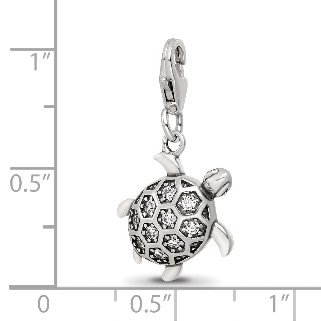 Sterling Silver Reflections Rhodium-plated CZ Sea Turtle Click-On Bead