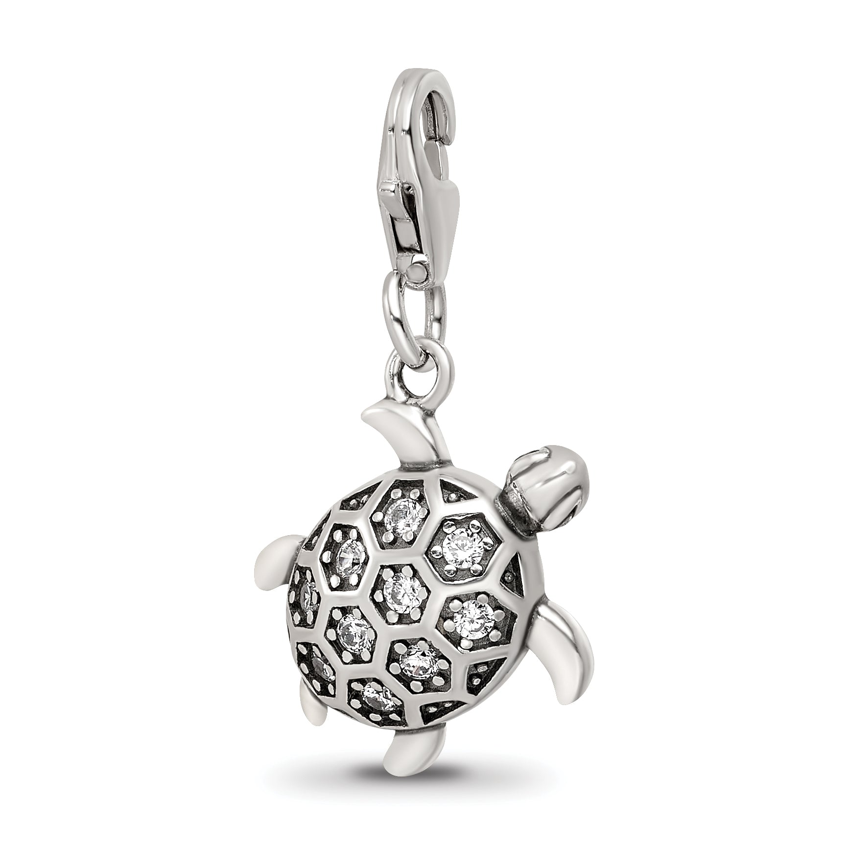 Sterling Silver Reflections Rhodium-plated CZ Sea Turtle Click-On Bead