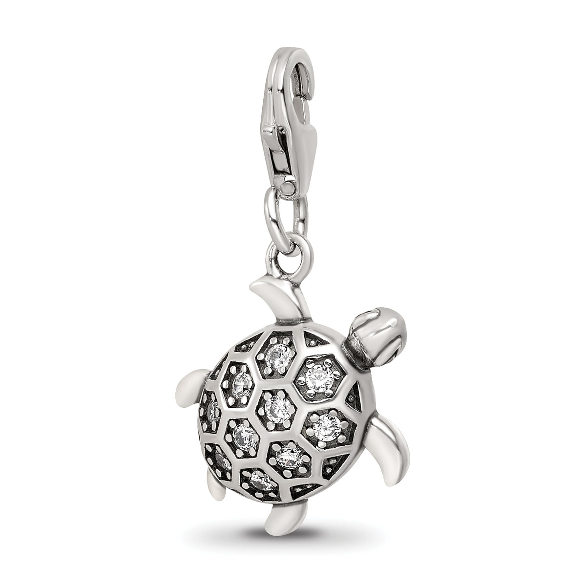 Sterling Silver Reflections Rhodium-plated CZ Sea Turtle Click-On Bead