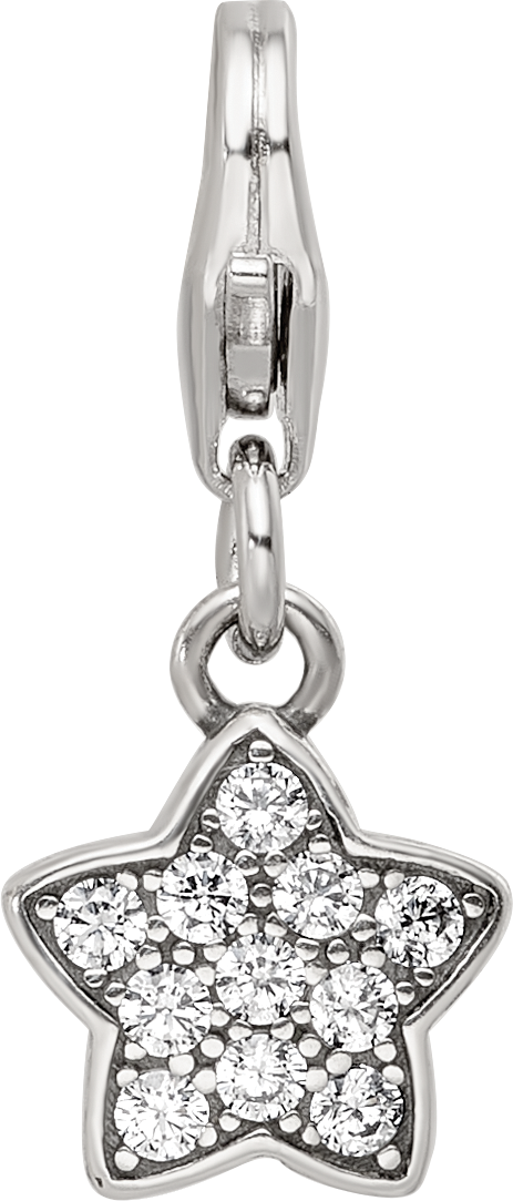 Sterling Silver Reflections Rhodium-plated CZ Star Click-On Bead