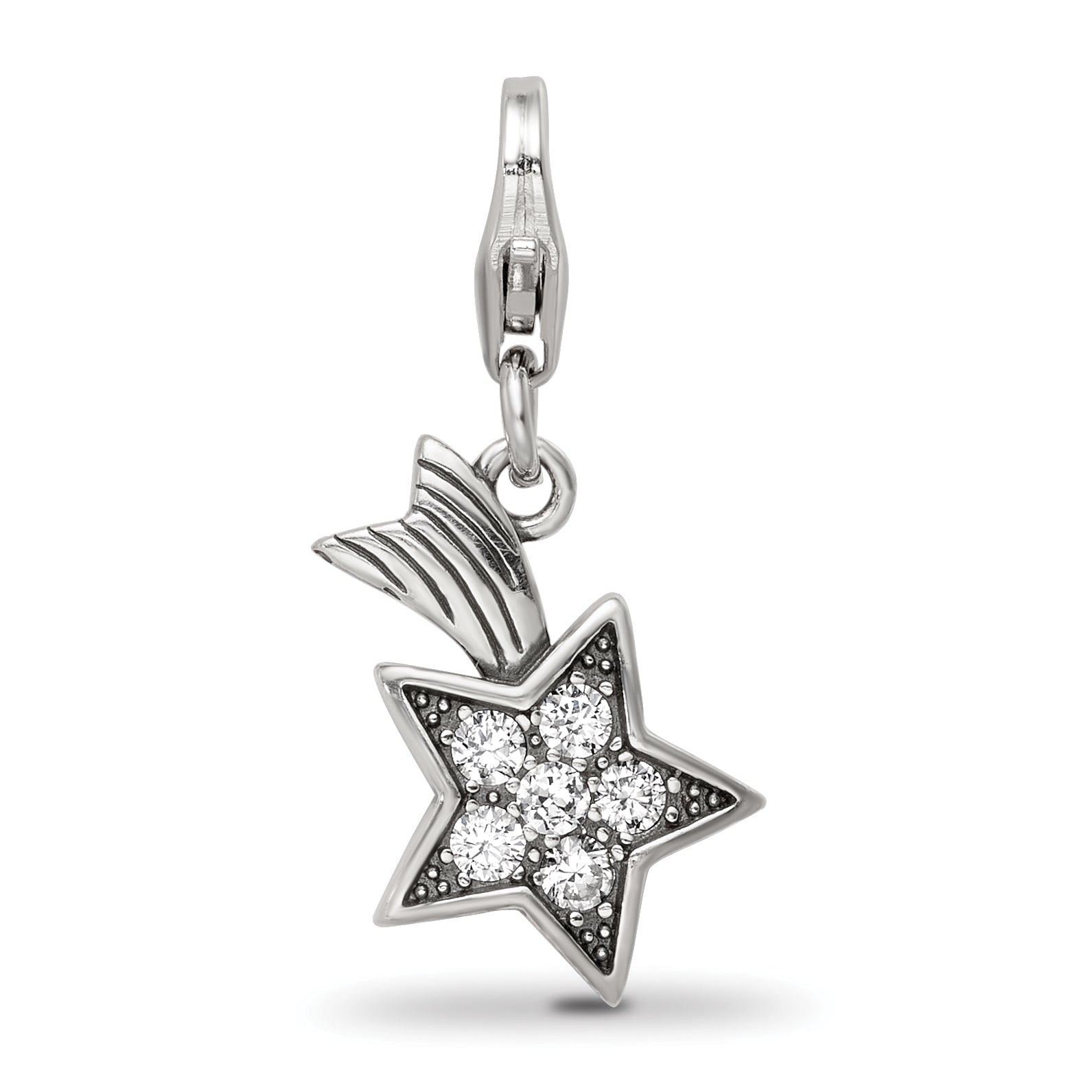 Sterling Silver Reflections Rhodium-plated CZ Shooting Star Click-On Bead