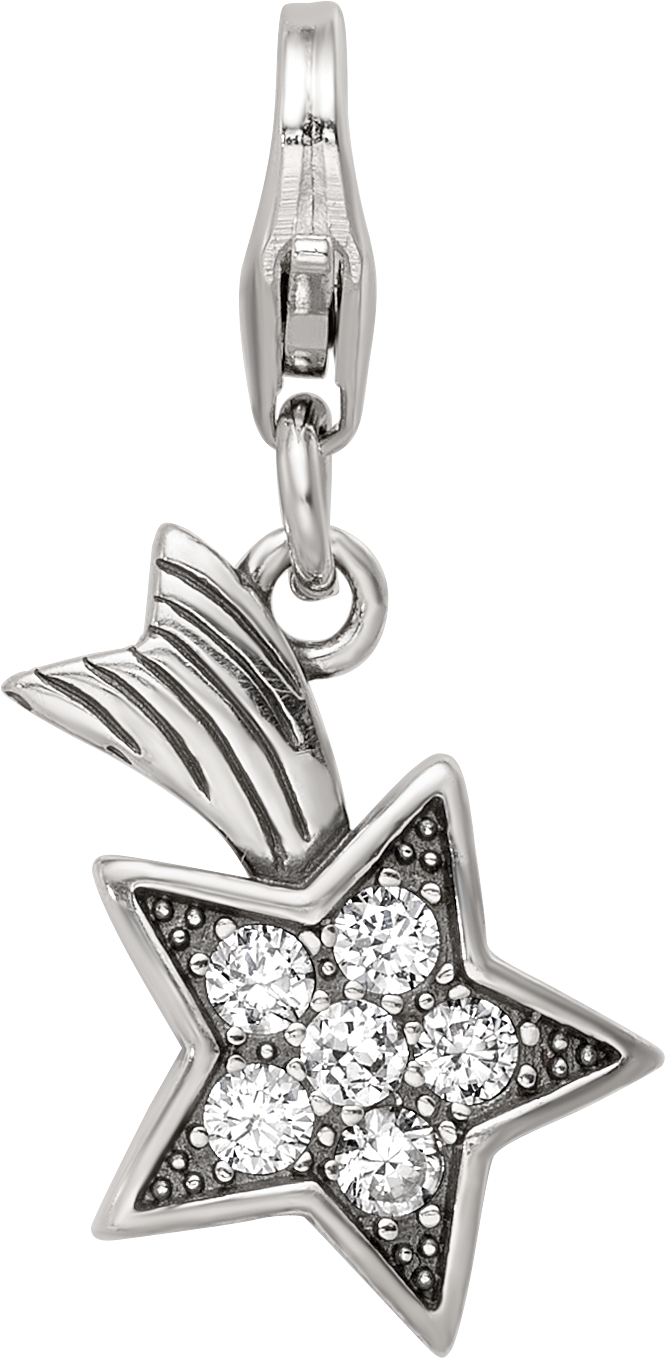 Sterling Silver Reflections Rhodium-plated CZ Shooting Star Click-On Bead