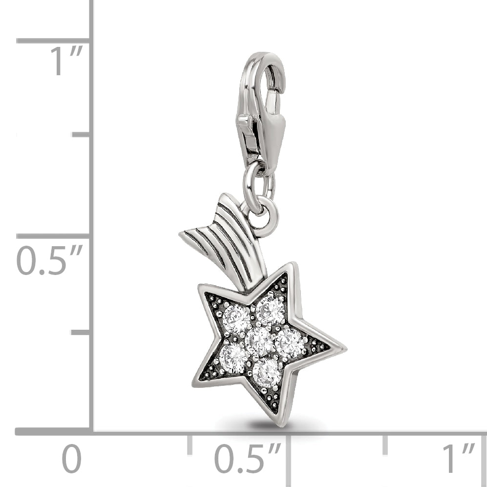 Sterling Silver Reflections Rhodium-plated CZ Shooting Star Click-On Bead