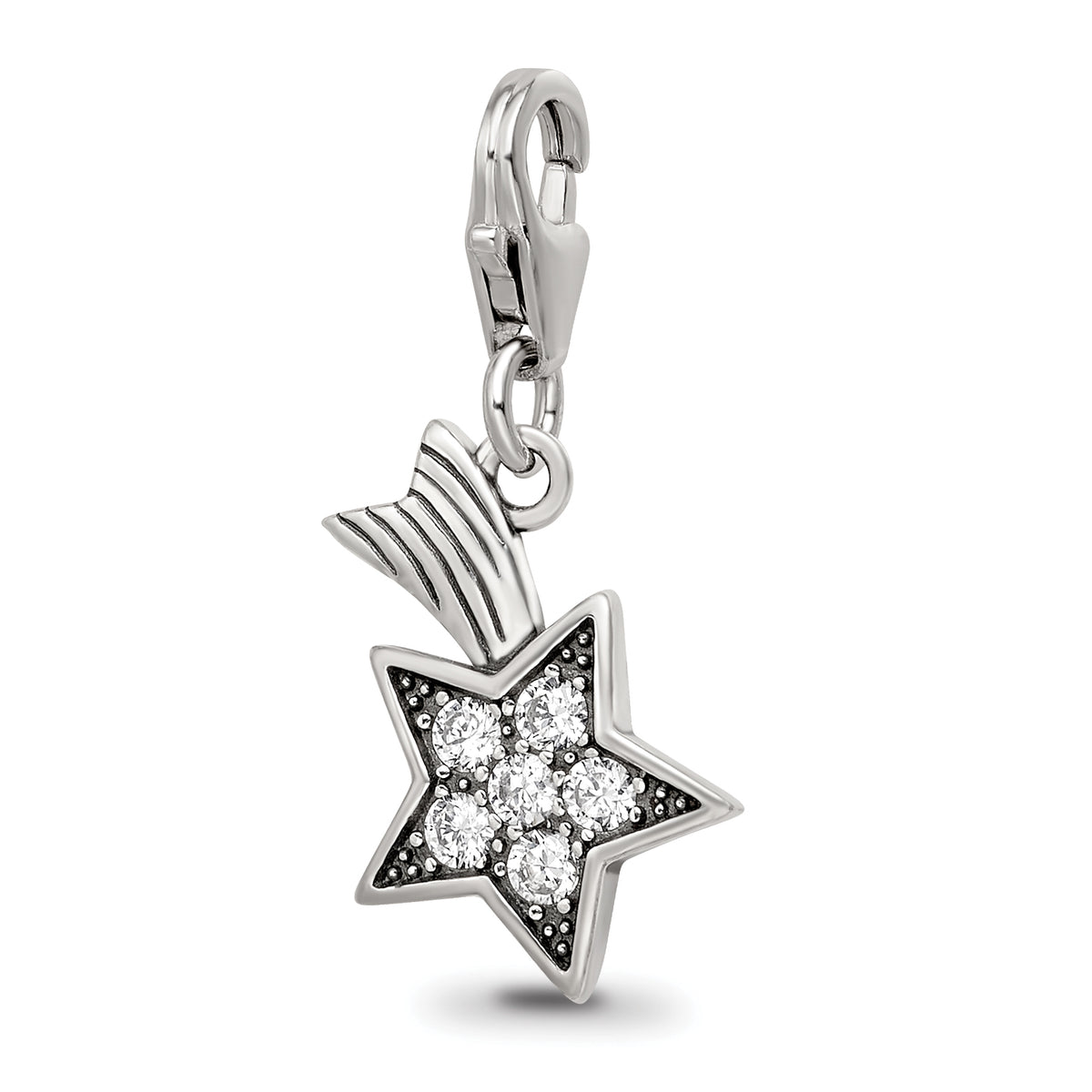 Sterling Silver Reflections Rhodium-plated CZ Shooting Star Click-On Bead