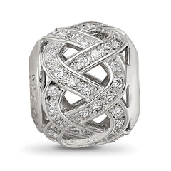 Sterling Silver Reflections Rhod-plated CZ Cut-Out Weaved Bead