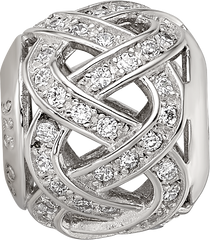 Sterling Silver Reflections Rhod-plated CZ Cut-Out Weaved Bead