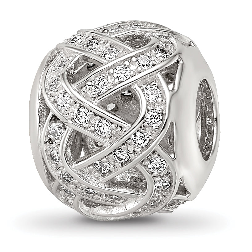 Sterling Silver Reflections Rhod-plated CZ Cut-Out Weaved Bead