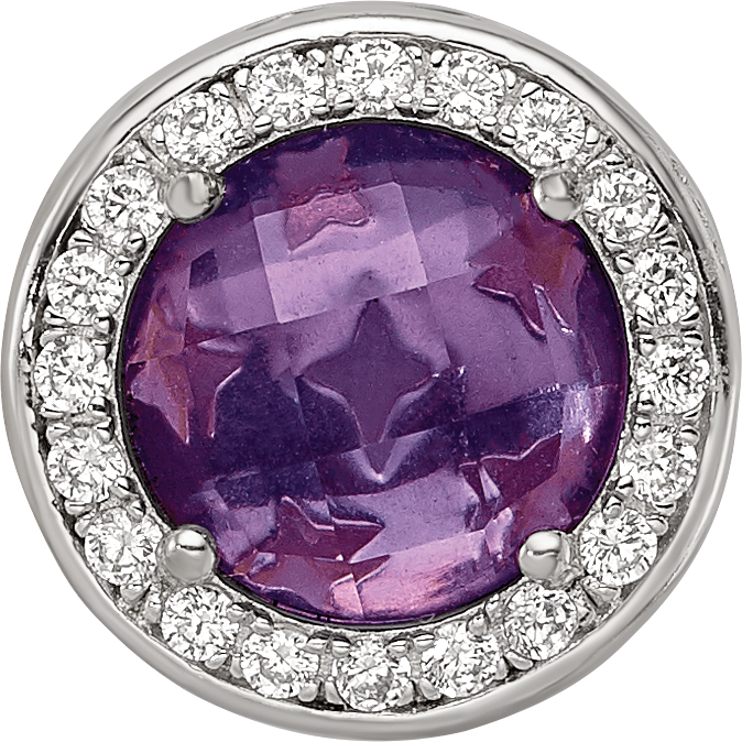 Sterling Silver Reflections Rhodium-plated Purple Glass & CZ Heart Bead