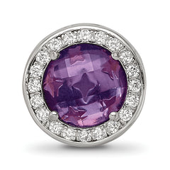 Sterling Silver Reflections Rhodium-plated Purple Glass & CZ Heart Bead