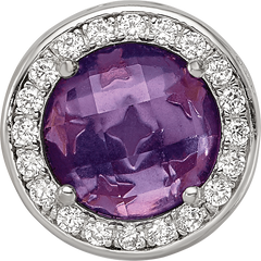 Sterling Silver Reflections Rhodium-plated Purple Glass & CZ Heart Bead