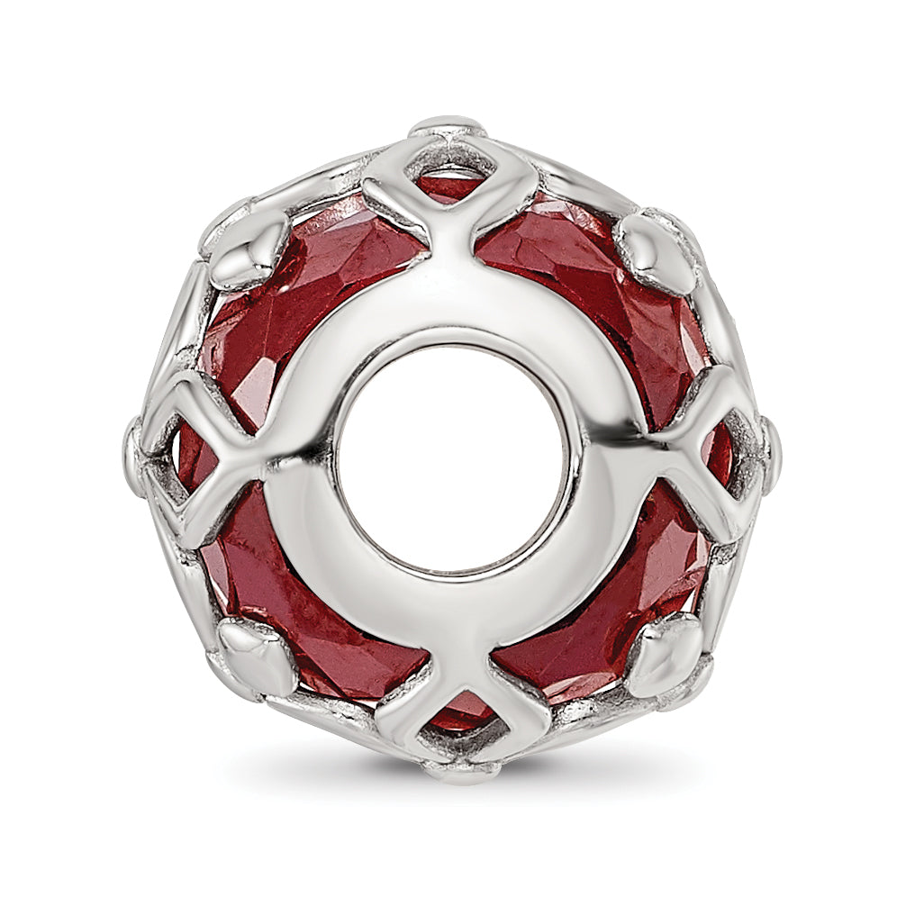 Sterling Silver Reflections Rhodium-plated Red CZ Floral Bead