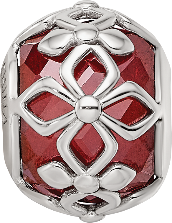 Sterling Silver Reflections Rhodium-plated Red CZ Floral Bead