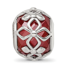 Sterling Silver Reflections Rhodium-plated Red CZ Floral Bead