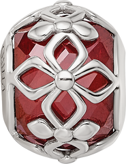 Sterling Silver Reflections Rhodium-plated Red CZ Floral Bead