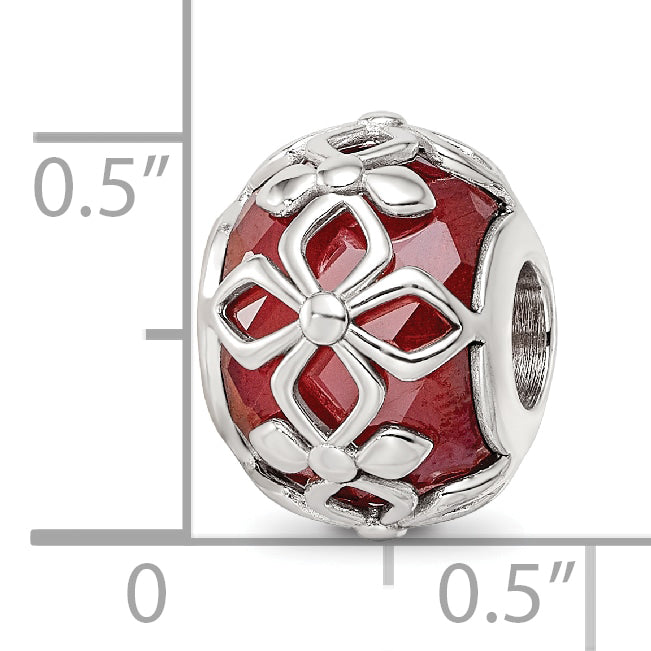 Sterling Silver Reflections Rhodium-plated Red CZ Floral Bead