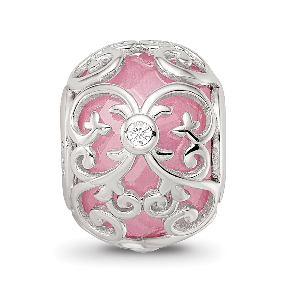 Sterling Silver Reflections Rhodium-plated Pink & White CZ Bead