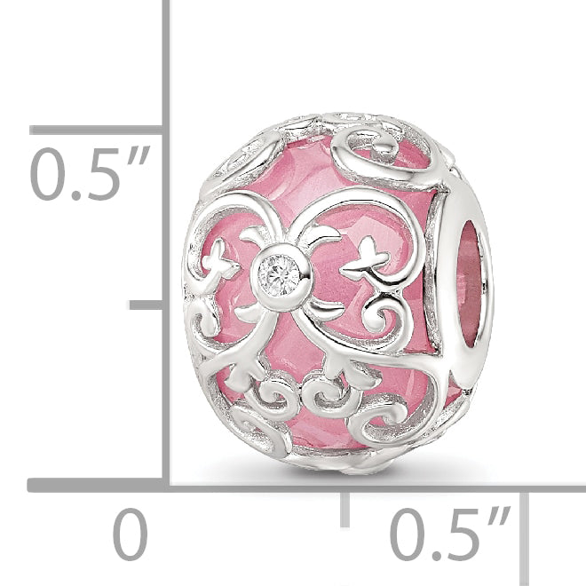 Sterling Silver Reflections Rhodium-plated Pink & White CZ Bead