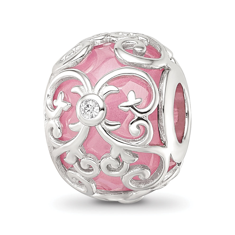 Sterling Silver Reflections Rhodium-plated Pink & White CZ Bead