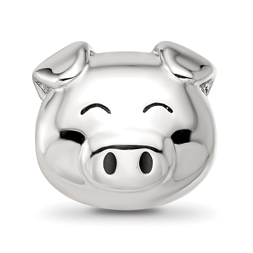 Sterling Silver Reflections Rhodium-plated Enamel Pig Bead