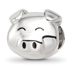 Sterling Silver Reflections Rhodium-plated Enamel Pig Bead