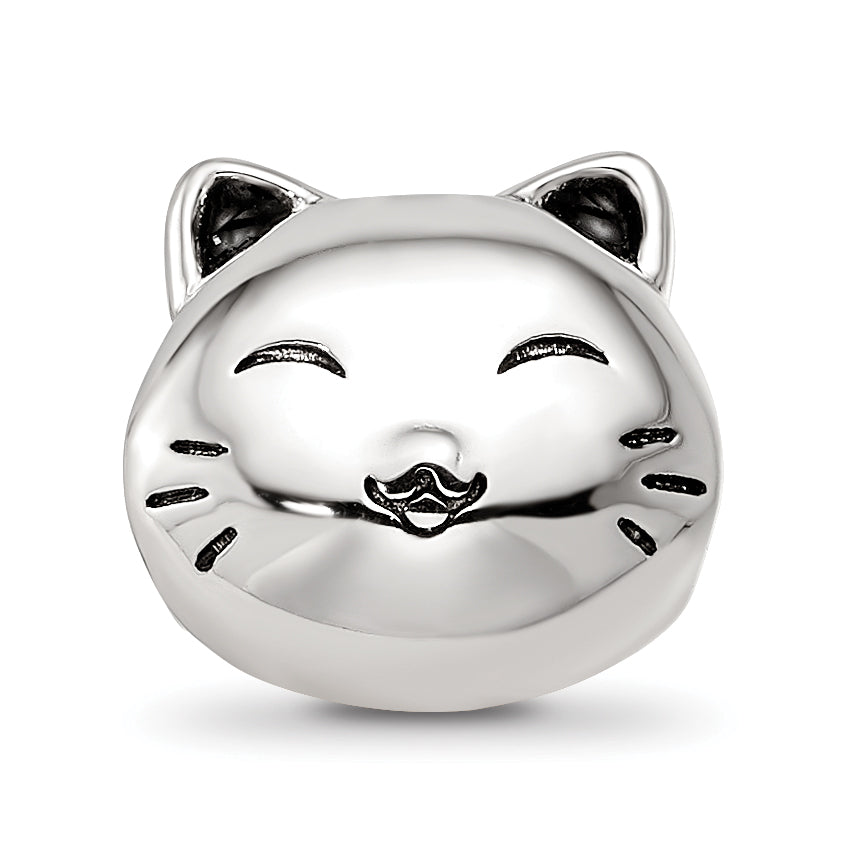 Sterling Silver Reflections Rhodium-plated Enamel Cat Bead