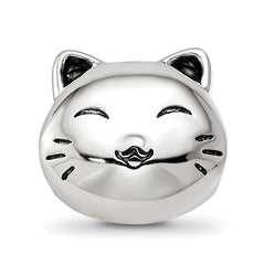 Sterling Silver Reflections Rhodium-plated Enamel Cat Bead