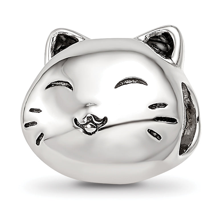 Sterling Silver Reflections Rhodium-plated Enamel Cat Bead