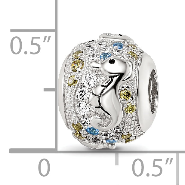 Sterling Silver Reflections Rhod-plated CZ & Blue Spinel Sea Horse Bead