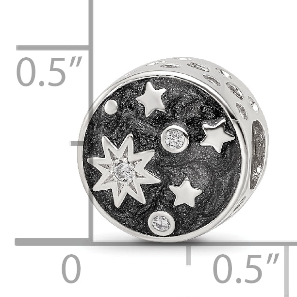 Sterling Silver Reflections Rhod-plated Enamel CZ Galaxy Bead