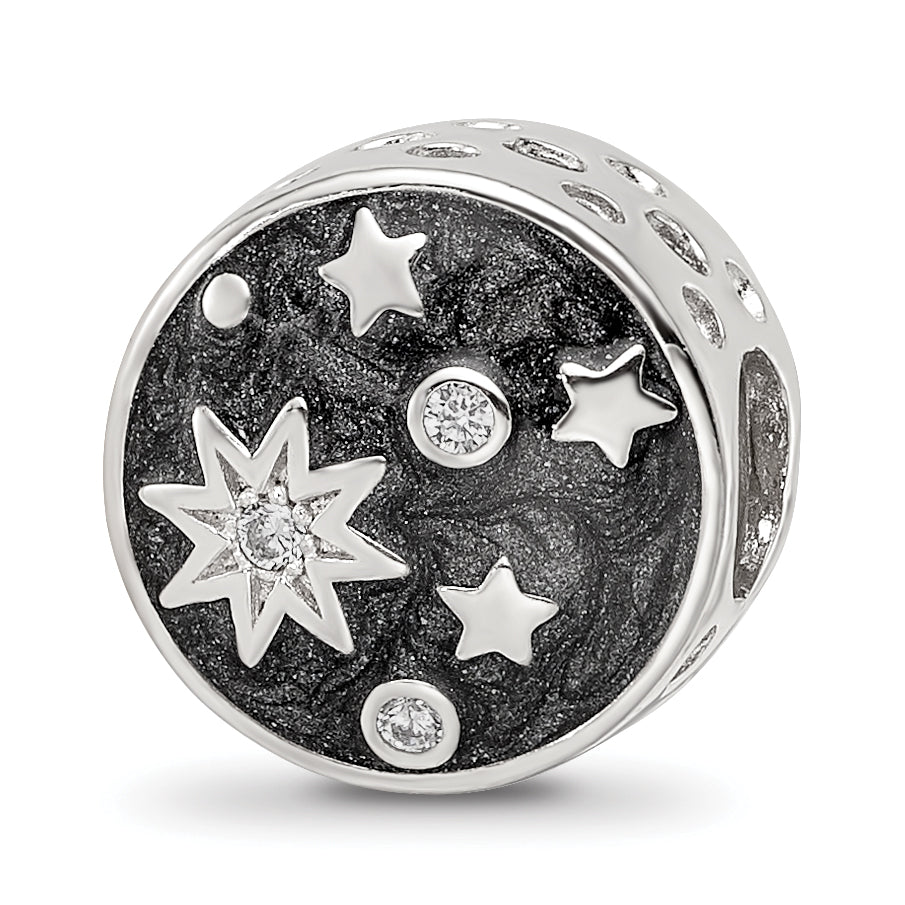 Sterling Silver Reflections Rhod-plated Enamel CZ Galaxy Bead