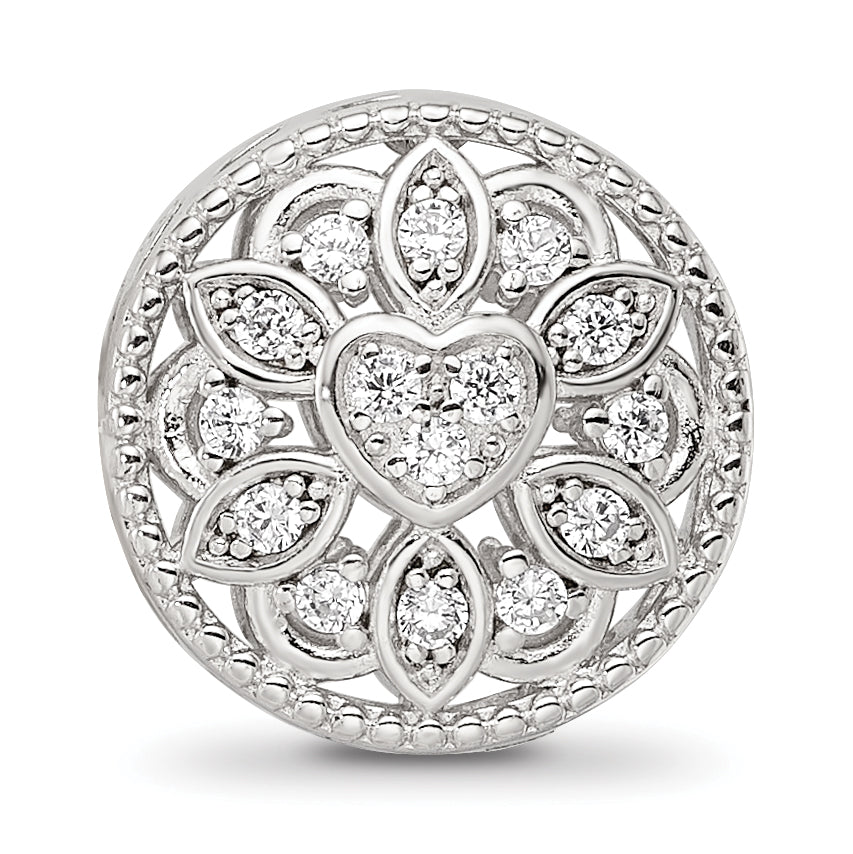 Sterling Silver Reflections Rhod-plated CZ Floral Cut-Out Bead