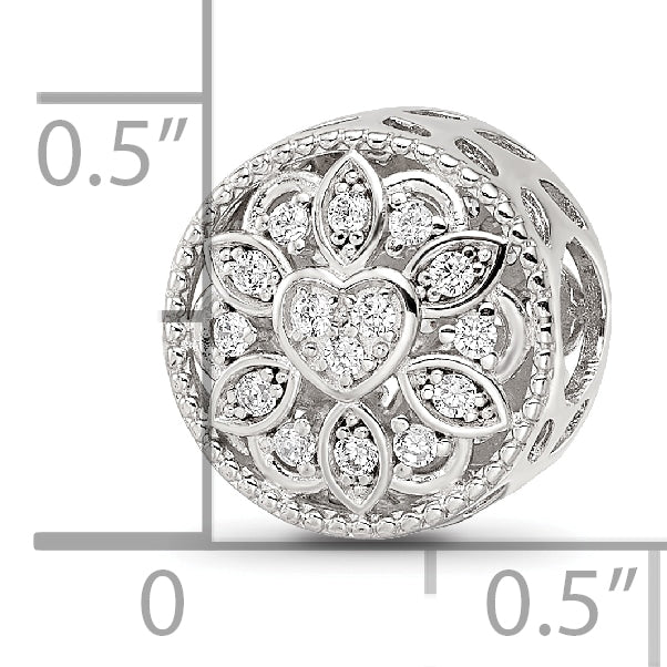 Sterling Silver Reflections Rhod-plated CZ Floral Cut-Out Bead