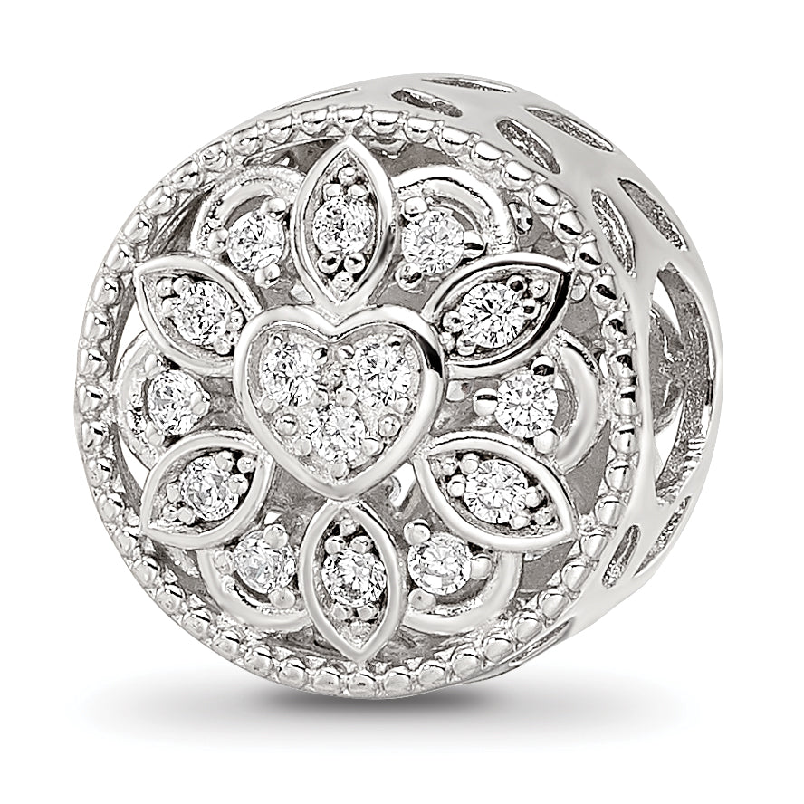 Sterling Silver Reflections Rhod-plated CZ Floral Cut-Out Bead