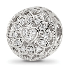 Sterling Silver Reflections Rhod-plated CZ Floral Cut-Out Bead