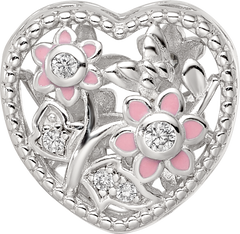 Sterling Silver Reflections Rhod-plated Enamel CZ Heart Shaped Bead