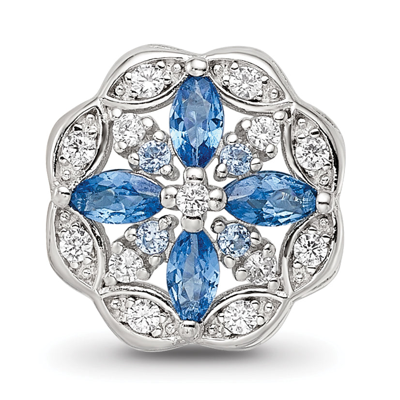 Sterling Silver Reflections Rhodium-plated Blue Spinel & CZ Floral Bead