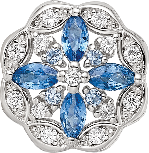 Sterling Silver Reflections Rhodium-plated Blue Spinel & CZ Floral Bead