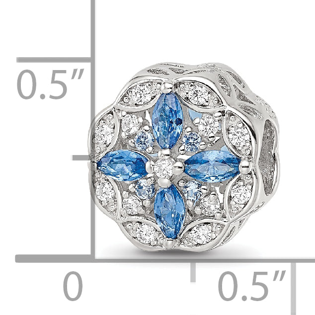 Sterling Silver Reflections Rhodium-plated Blue Spinel & CZ Floral Bead