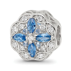 Sterling Silver Reflections Rhodium-plated Blue Spinel & CZ Floral Bead