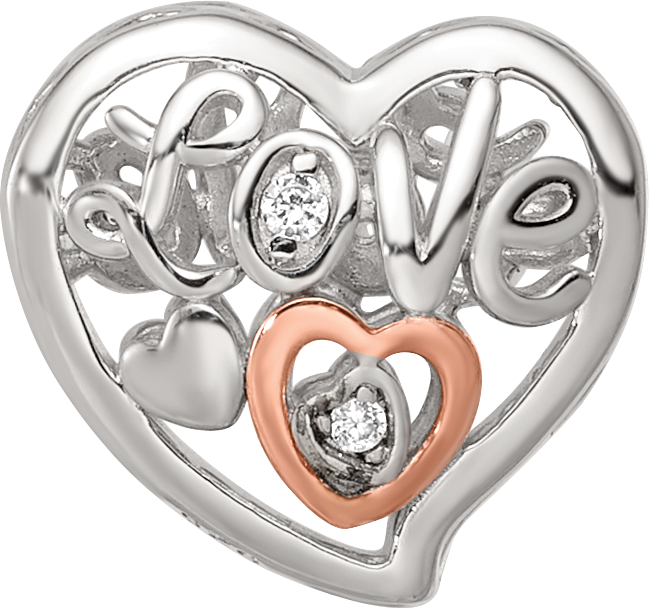 Sterling Silver Reflections Rhodium and Rose Gold-plated CZ Love Heart Shaped Bead