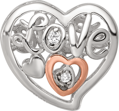 Sterling Silver Reflections Rhodium and Rose Gold-plated CZ Love Heart Shaped Bead