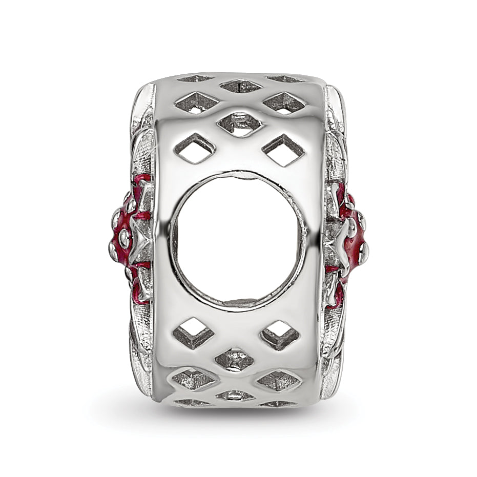 Sterling Silver Reflections Rhodium-plated Red Enamel Flower Bead