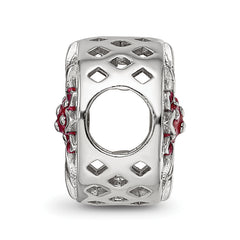 Sterling Silver Reflections Rhodium-plated Red Enamel Flower Bead