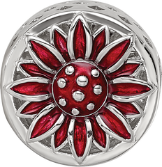 Sterling Silver Reflections Rhodium-plated Red Enamel Flower Bead