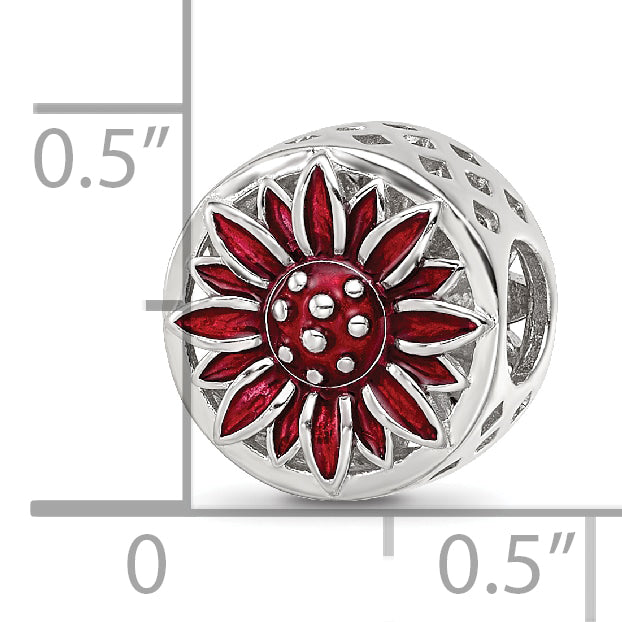 Sterling Silver Reflections Rhodium-plated Red Enamel Flower Bead