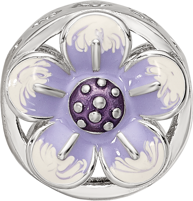 Sterling Silver Reflections Rhodium-plated Enamel Flower Bead