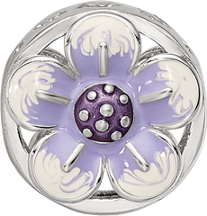 Sterling Silver Reflections Rhodium-plated Enamel Flower Bead