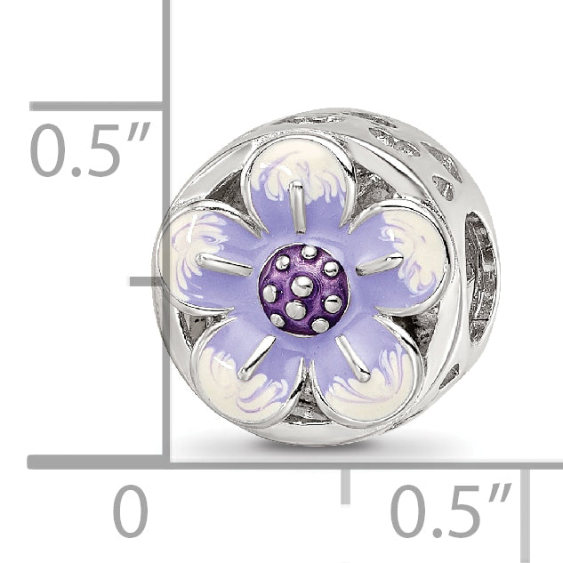 Sterling Silver Reflections Rhodium-plated Enamel Flower Bead