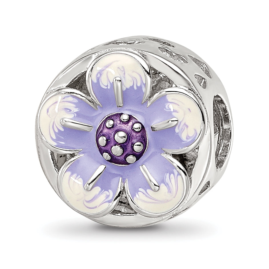 Sterling Silver Reflections Rhodium-plated Enamel Flower Bead