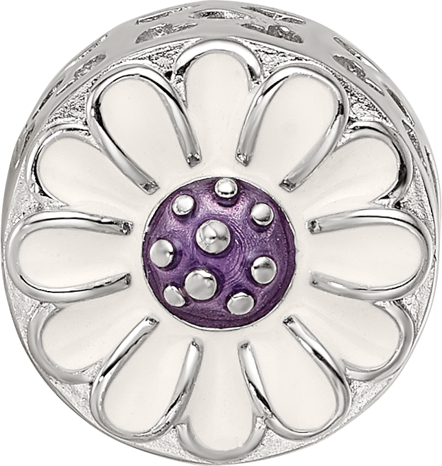 Sterling Silver Reflections Rhodium-plated Enamel Flower Bead